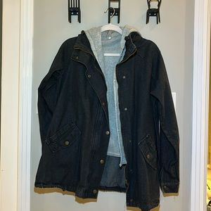 Black Denim Jacket with Hoodie Vest